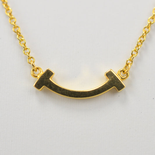 Used Tiffany & Co. T Smile Necklace Mini 18K Yellow Gold Au750 2.3g Authentic B S0016