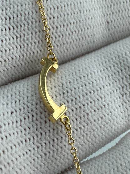 Used Tiffany & Co. T Smile Necklace Mini 18K Yellow Gold Au750 2.3g Authentic B S0016 - RYBrandshop