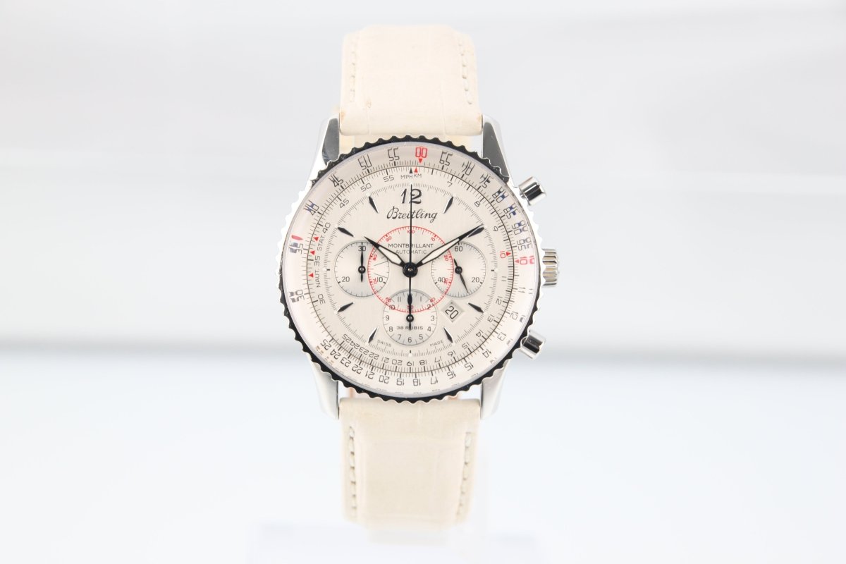 Used Breitling Montbrillant Chronograph White Dial 38mm A41330 Serviced Automatic - RYBrandshop