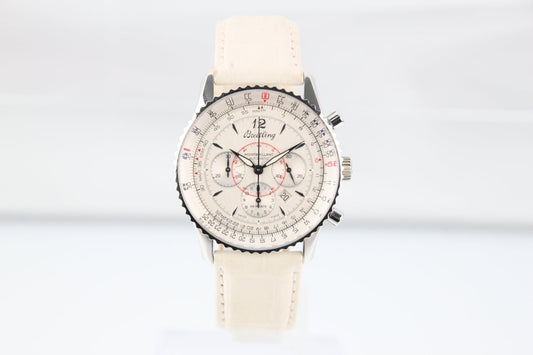 Used Breitling Montbrillant Chronograph White Dial 38mm A41330 Serviced Automatic - RYBrandshop