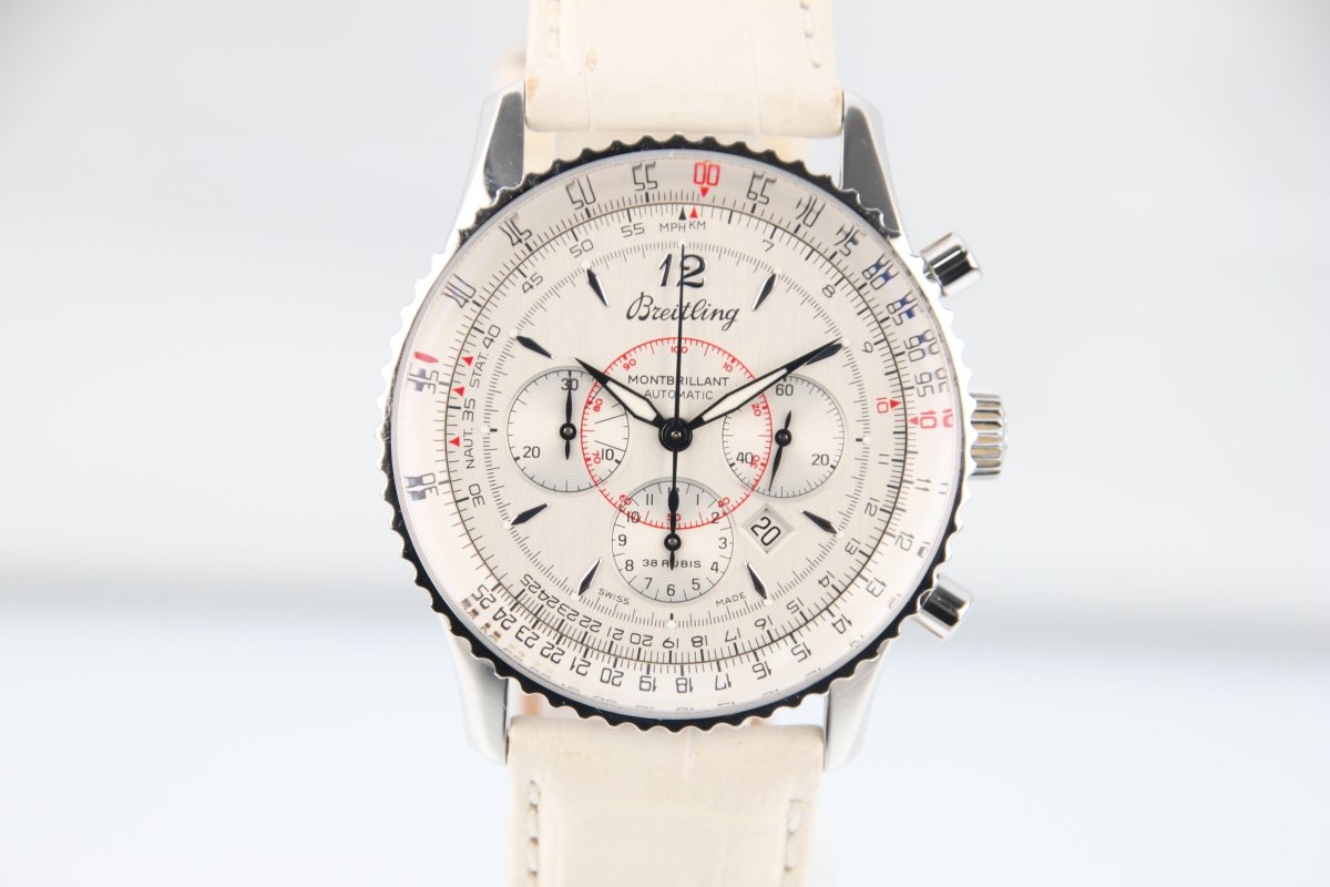Used Breitling Montbrillant Chronograph White Dial 38mm A41330 Serviced Automatic - RYBrandshop