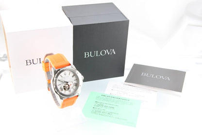 Used Bulova Marine Star Automatic 98A226 Open Heart Silver Dial Orange Strap - RYBrandshop