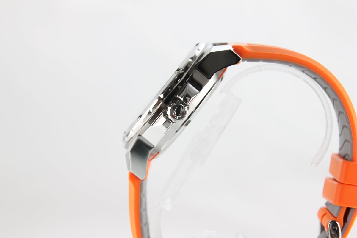 Used Bulova Marine Star Automatic 98A226 Open Heart Silver Dial Orange Strap - RYBrandshop