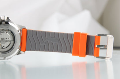 Used Bulova Marine Star Automatic 98A226 Open Heart Silver Dial Orange Strap - RYBrandshop