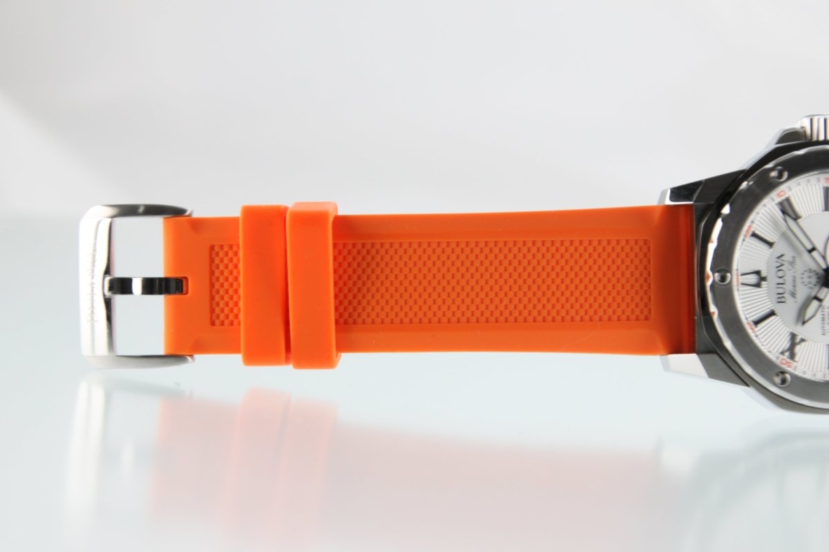 Used Bulova Marine Star Automatic 98A226 Open Heart Silver Dial Orange Strap - RYBrandshop