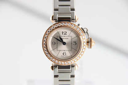 Used Cartier Miss Pasha WJ124021 18K Pink Gold Diamond Bezel Silver Dial Quartz Full Set - RYBrandshop