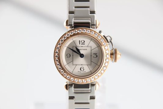 Used Cartier Miss Pasha WJ124021 18K Pink Gold Diamond Bezel Silver Dial Quartz Full Set - RYBrandshop