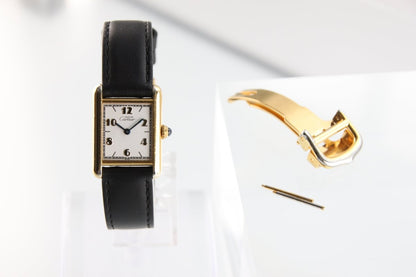 Used Cartier Must Tank Vermeil SM White Dial Silver 925 Quartz / Brand New Strap - RYBrandshop