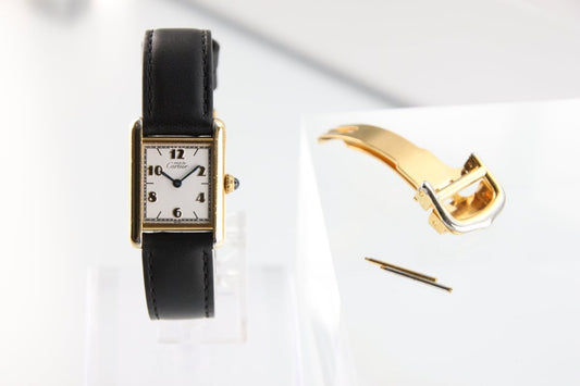 Used Cartier Must Tank Vermeil SM White Dial Silver 925 Quartz / Brand New Strap - RYBrandshop