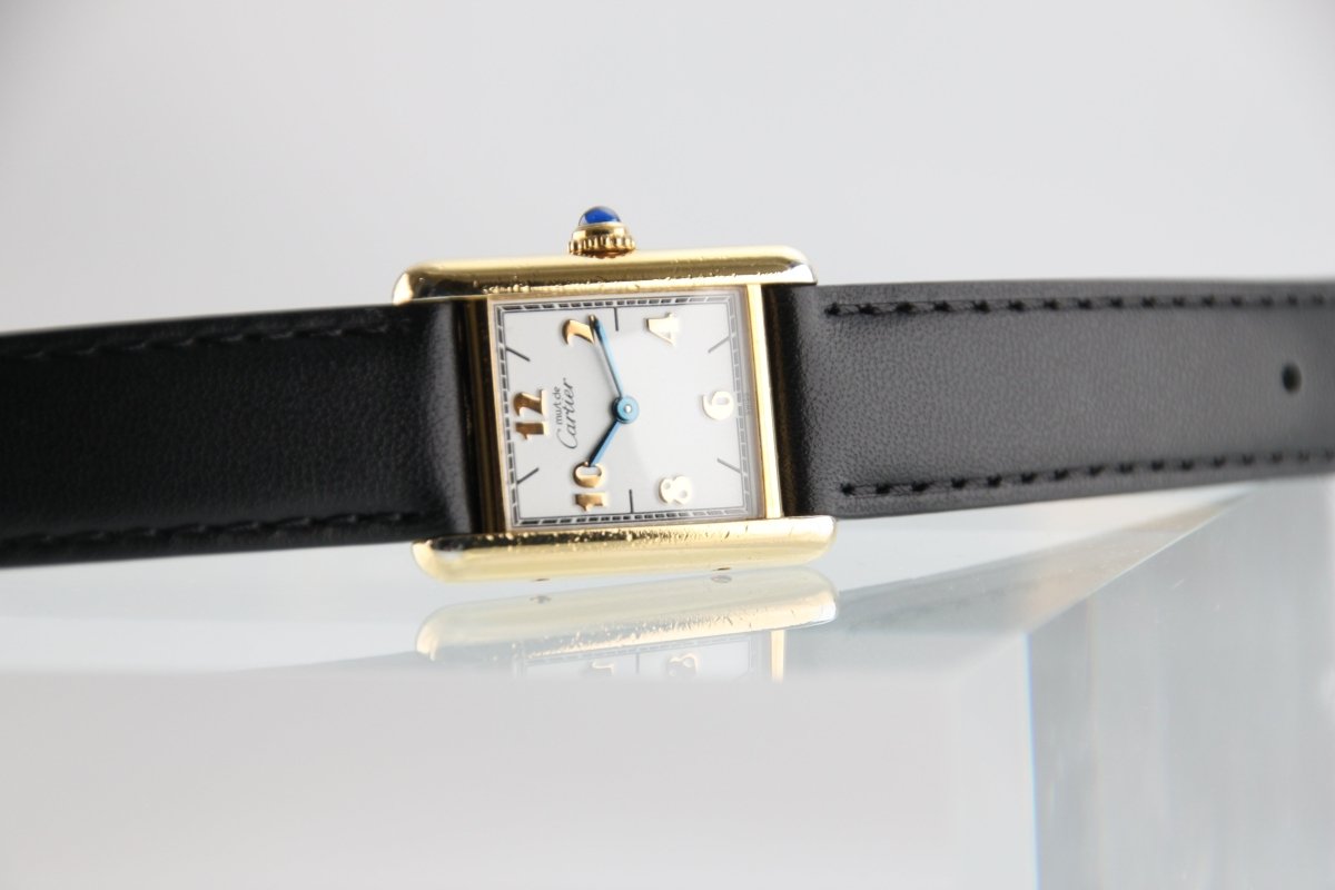 Used Cartier Must Tank Vermeil SM White Dial Silver 925 Quartz / Brand New Strap - RYBrandshop