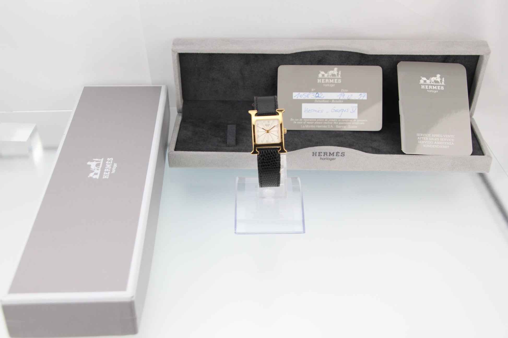 HERMES H Watch HH1.201 Ivory Dial SS Leather Quartz 21mm Image Position 15