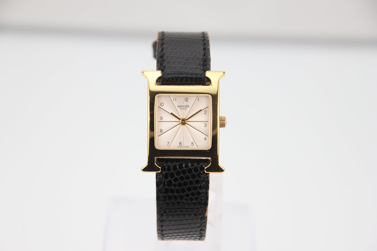 HERMES H Watch HH1.201 Ivory Dial SS Leather Quartz 21mm Image Position 16