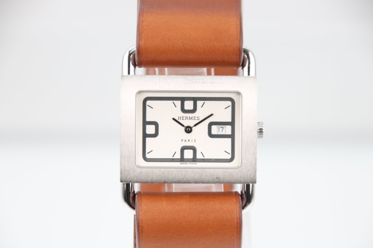 Used Hermes Barenia Silver Dial Quartz Steel Ladies Leather Watch BA1.510 - RYBrandshop