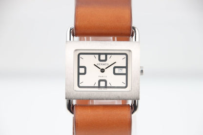 Used Hermes Barenia Silver Dial Quartz Steel Ladies Leather Watch BA1.510 - RYBrandshop