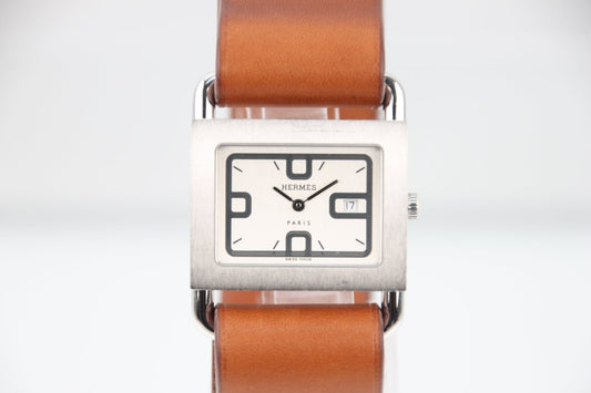 Used Hermes Barenia Silver Dial Quartz Steel Ladies Leather Watch BA1.510 - RYBrandshop