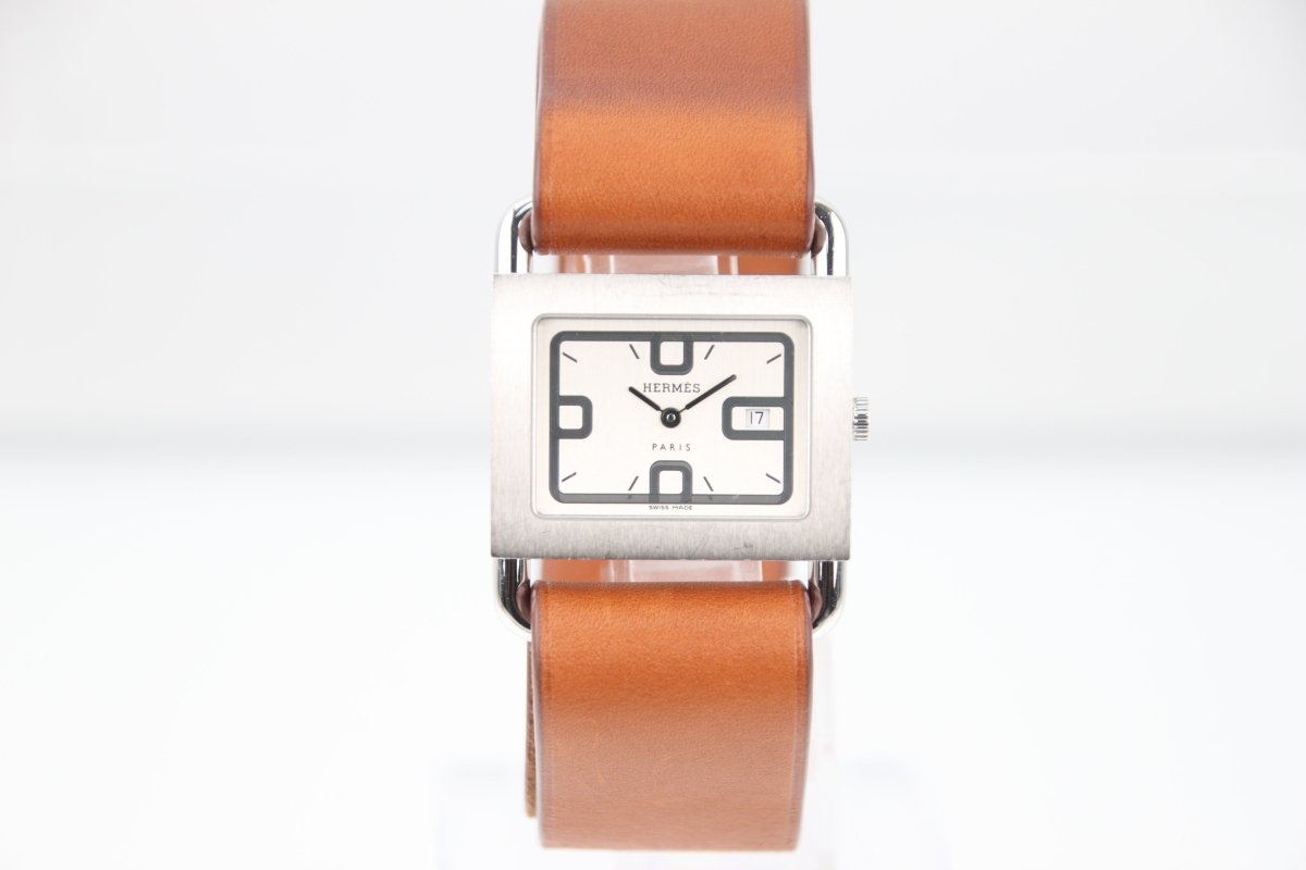 Used Hermes Barenia Silver Dial Quartz Steel Ladies Leather Watch BA1.510 - RYBrandshop