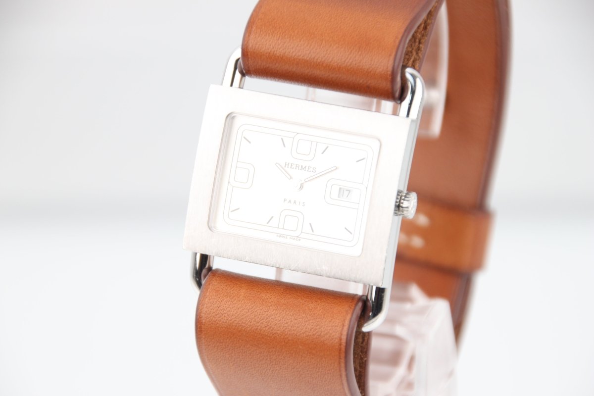 Used Hermes Barenia Silver Dial Quartz Steel Ladies Leather Watch BA1.510 - RYBrandshop