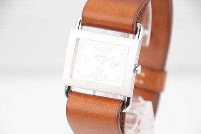 Used Hermes Barenia Silver Dial Quartz Steel Ladies Leather Watch BA1.510 - RYBrandshop