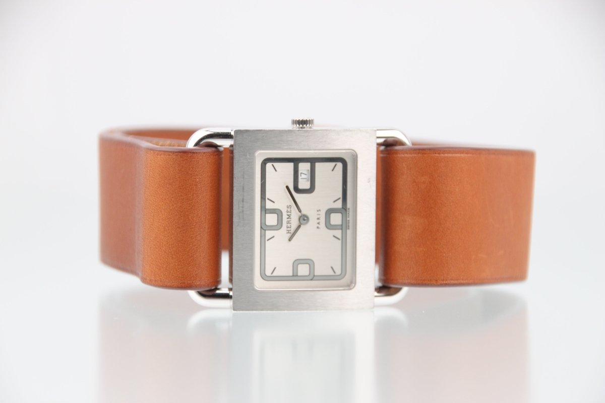 Used Hermes Barenia Silver Dial Quartz Steel Ladies Leather Watch BA1.510 - RYBrandshop