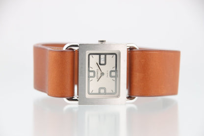 Used Hermes Barenia Silver Dial Quartz Steel Ladies Leather Watch BA1.510 - RYBrandshop