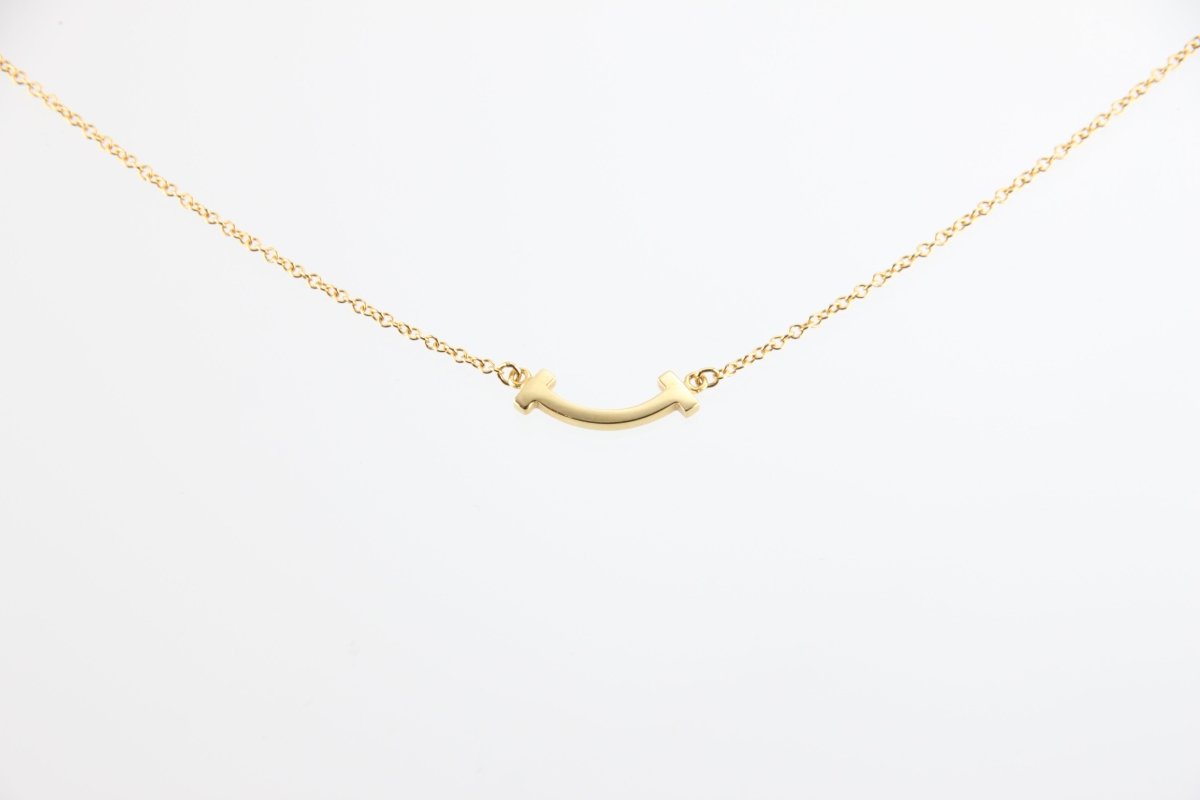 Used Tiffany & Co. T Smile Necklace Mini 18K Yellow Gold Au750 2.3g Authentic B S0016 - RYBrandshop