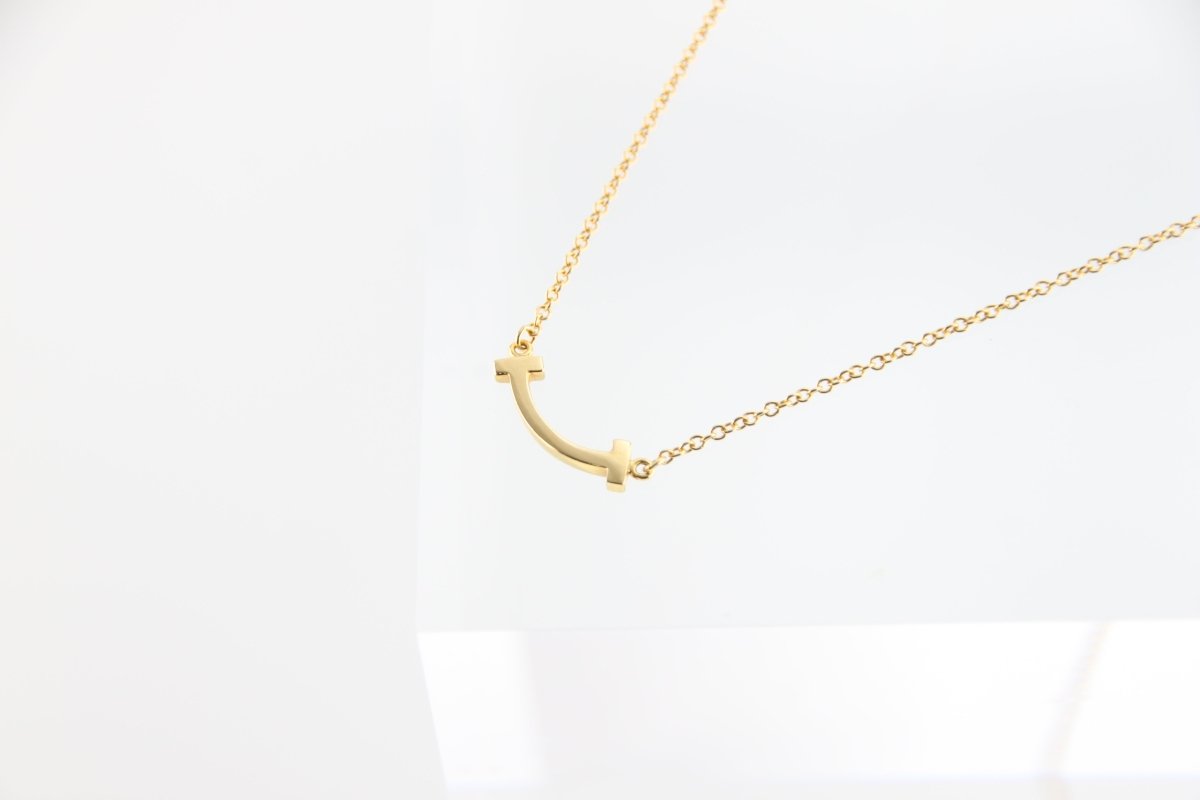 Used Tiffany & Co. T Smile Necklace Mini 18K Yellow Gold Au750 2.3g Authentic B S0016 - RYBrandshop