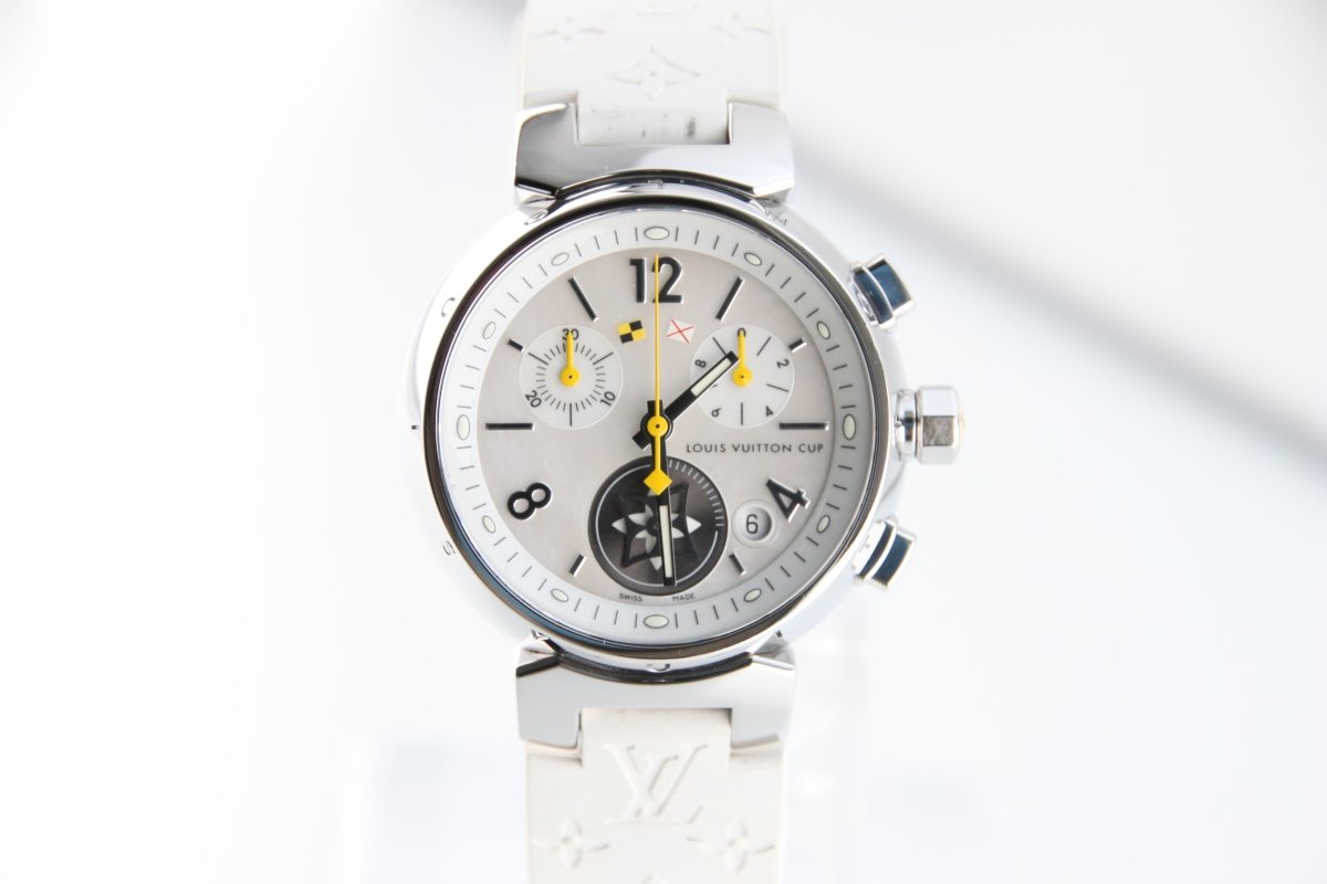 Used Louis Vuitton Tambour Lovely Cup Q132C Mother of Pearl Dial Quartz Chronograph - RYBrandshop