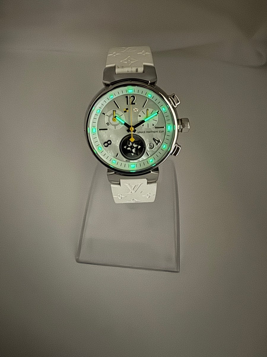 Used Louis Vuitton Tambour Lovely Cup Q132C Mother of Pearl Dial Quartz Chronograph - RYBrandshop