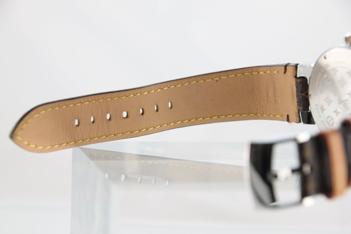 Used Louis Vuitton Tambour Q1111 Brown Dial Swiss Quartz 39mm Leather Strap - RYBrandshop