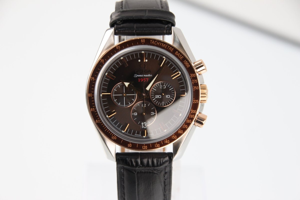 Used OMEGA Speedmaster Broad Arrow 1957 Rose Gold Bezel 321.93.42.50.13.001 Serviced - RYBrandshop
