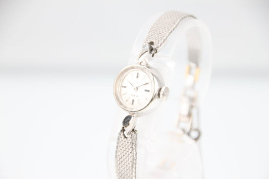 Used Omega Geneve Vintage 14K Solid White Gold Silver Dial Manual Ladies Watch - RYBrandshop