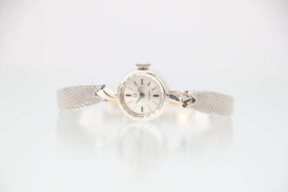 Used Omega Geneve Vintage 14K Solid White Gold Silver Dial Manual Ladies Watch - RYBrandshop